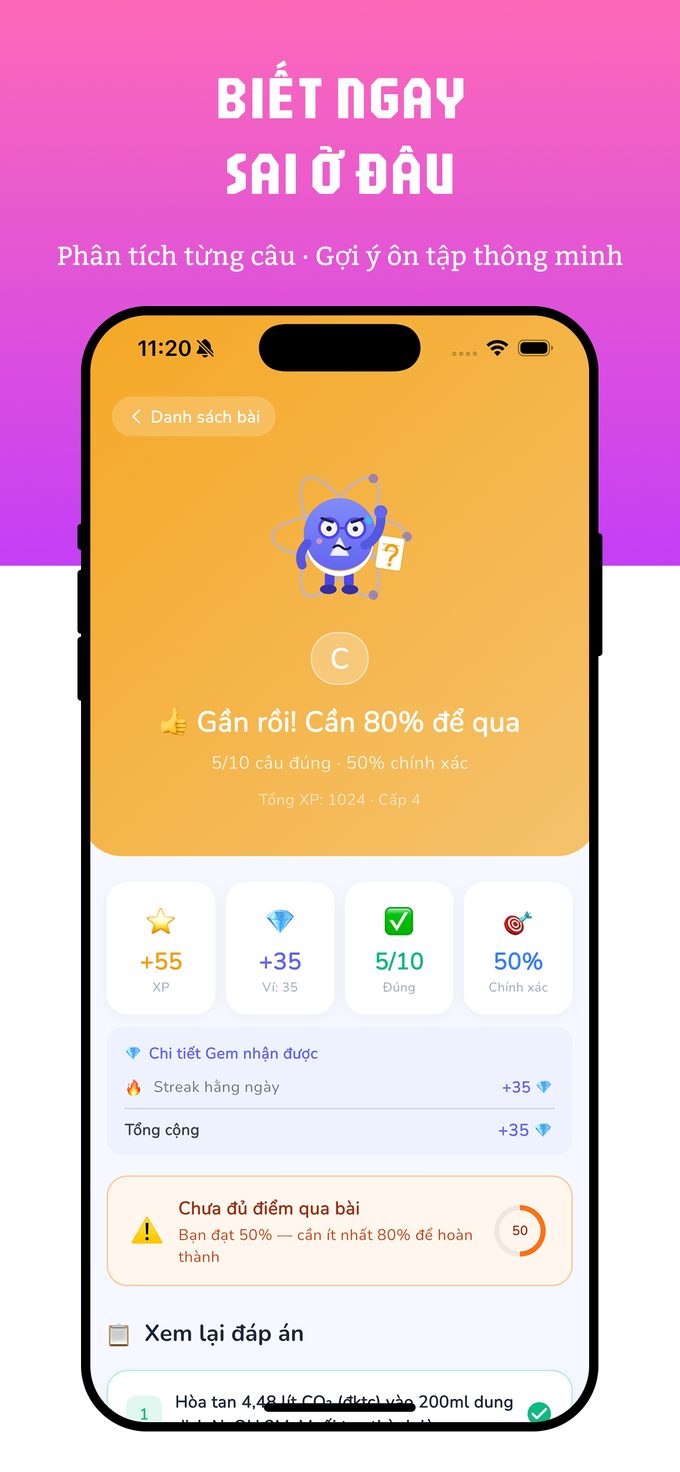 Kết quả bài quiz — phân tích chi tiết từng câu