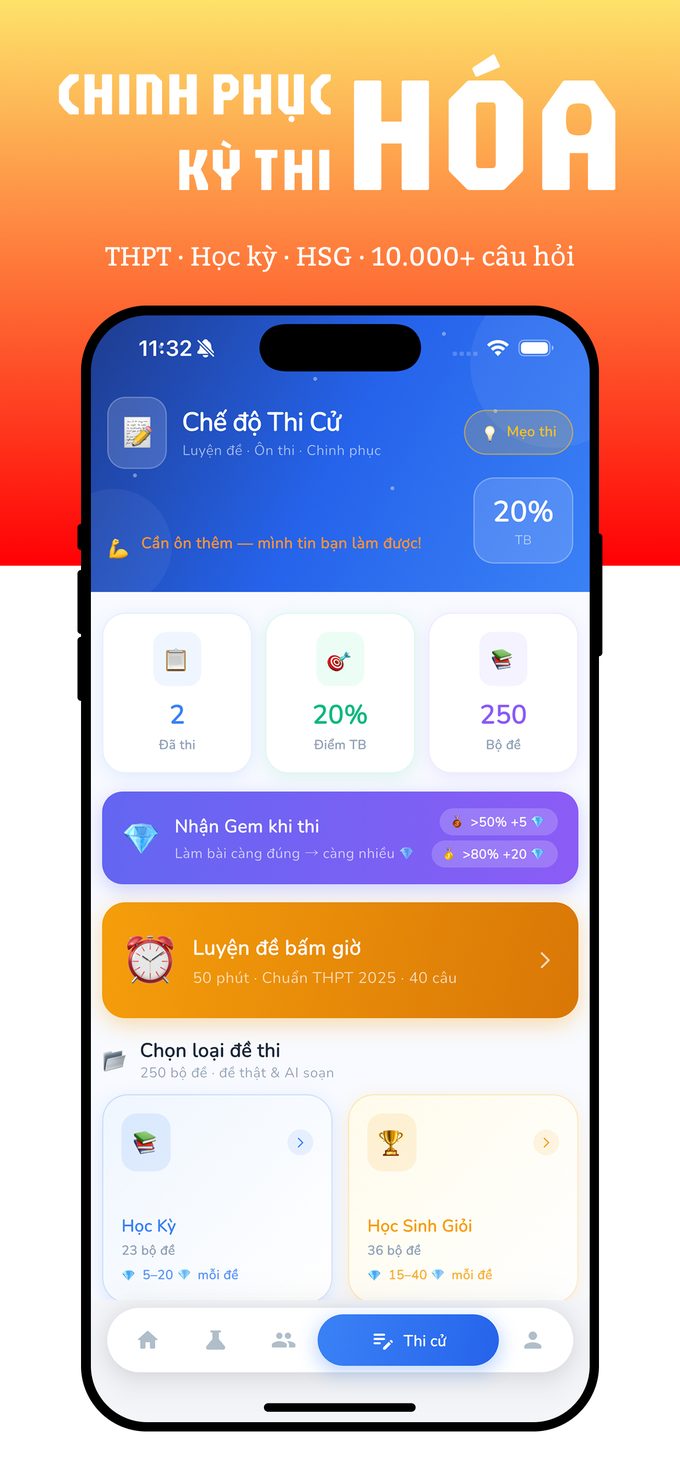 Chế độ luyện đề thi THPT, học kỳ, học sinh giỏi